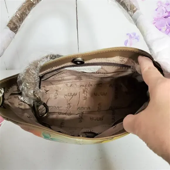Anuschka Anna Butterfly Floral Paradise Hand Painted Leather Crossbody Bag